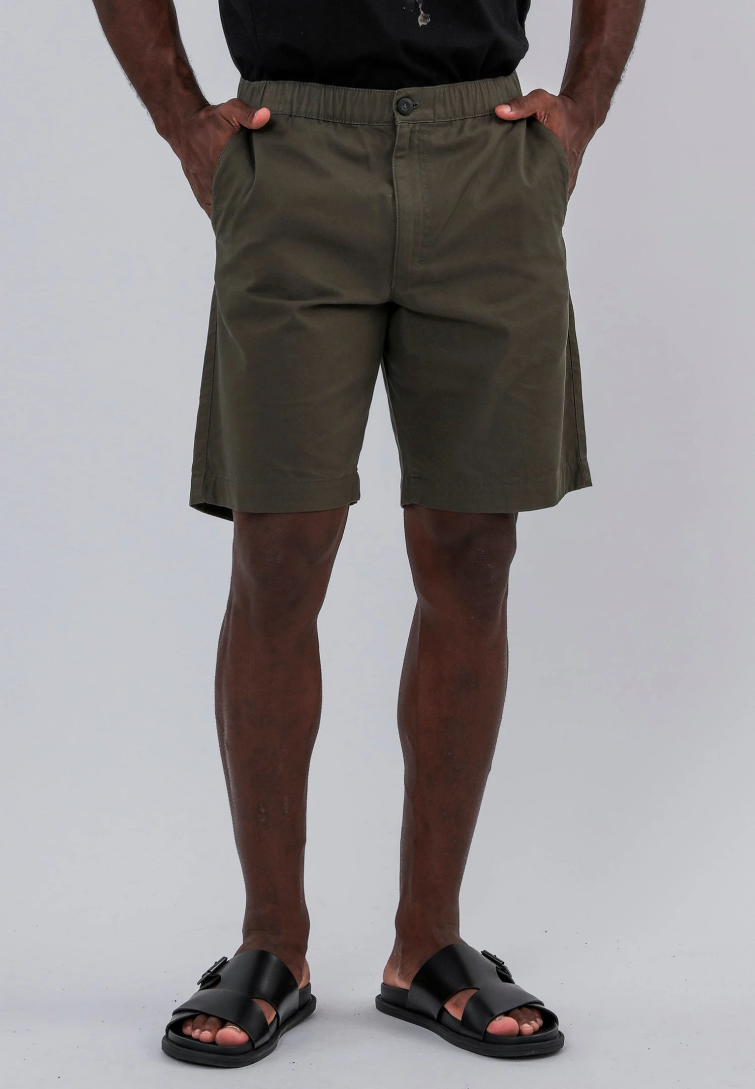 ELASTICATED LONGLINE CHINO SHORTS KHAKI 3 ELASTICATED LONGLINE CHINO SHORTS KHAKI
