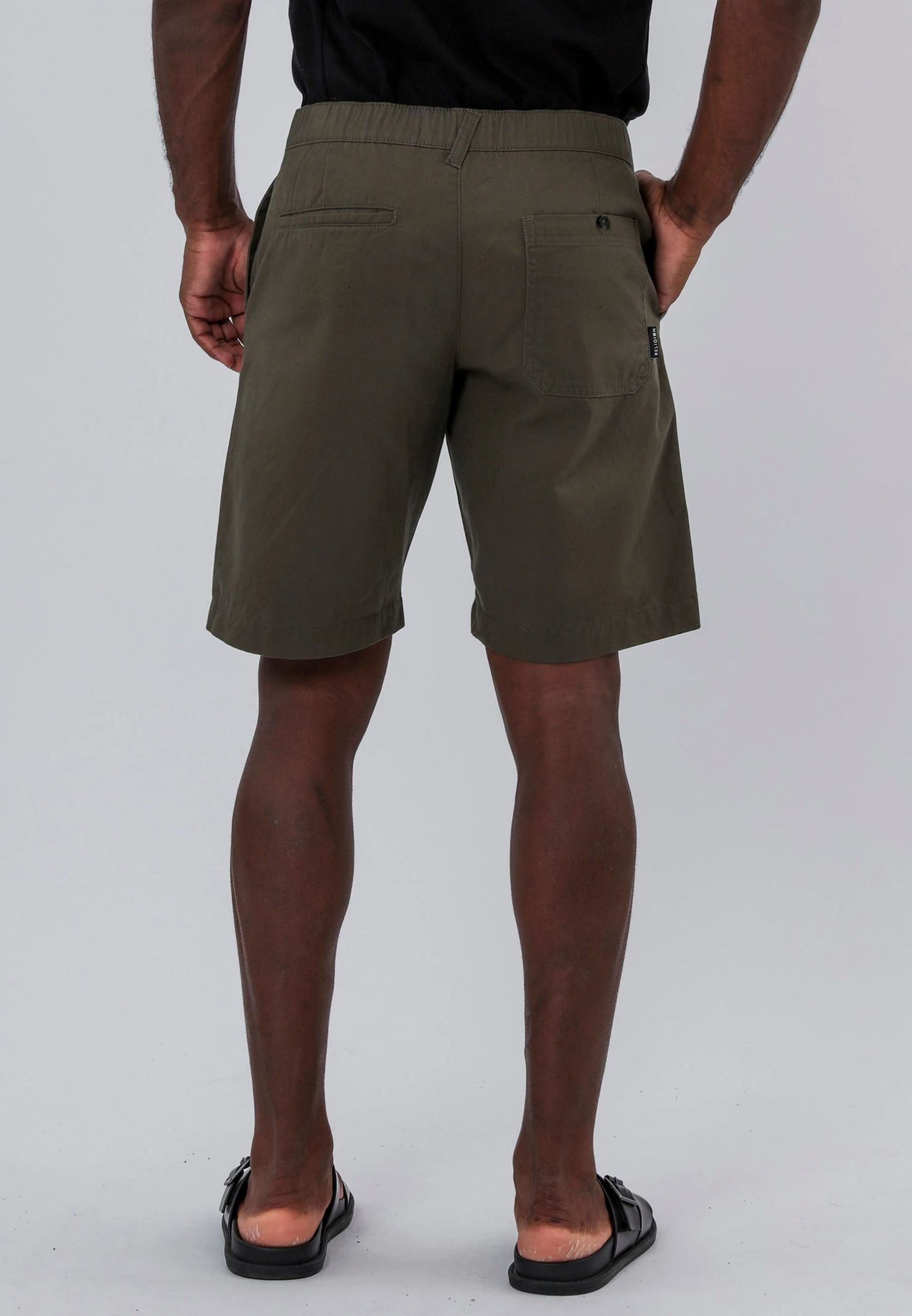 ELASTICATED LONGLINE CHINO SHORTS KHAKI 4 ELASTICATED LONGLINE CHINO SHORTS KHAKI - Image 2