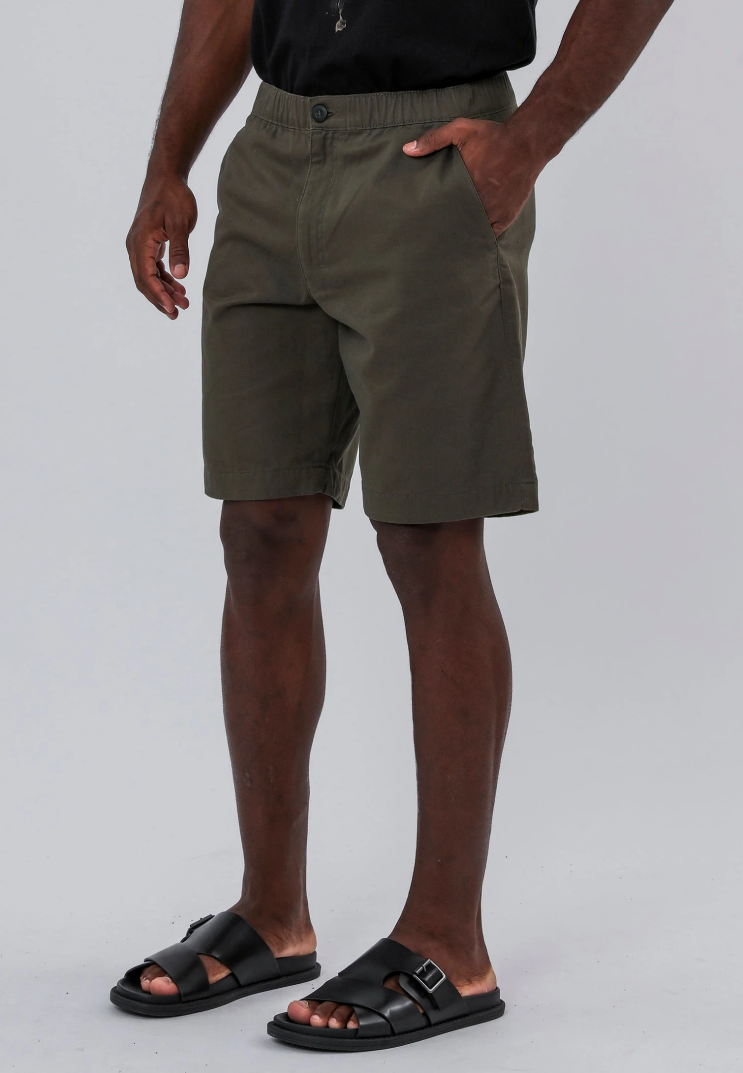 ELASTICATED LONGLINE CHINO SHORTS KHAKI 5 ELASTICATED LONGLINE CHINO SHORTS KHAKI - Image 3