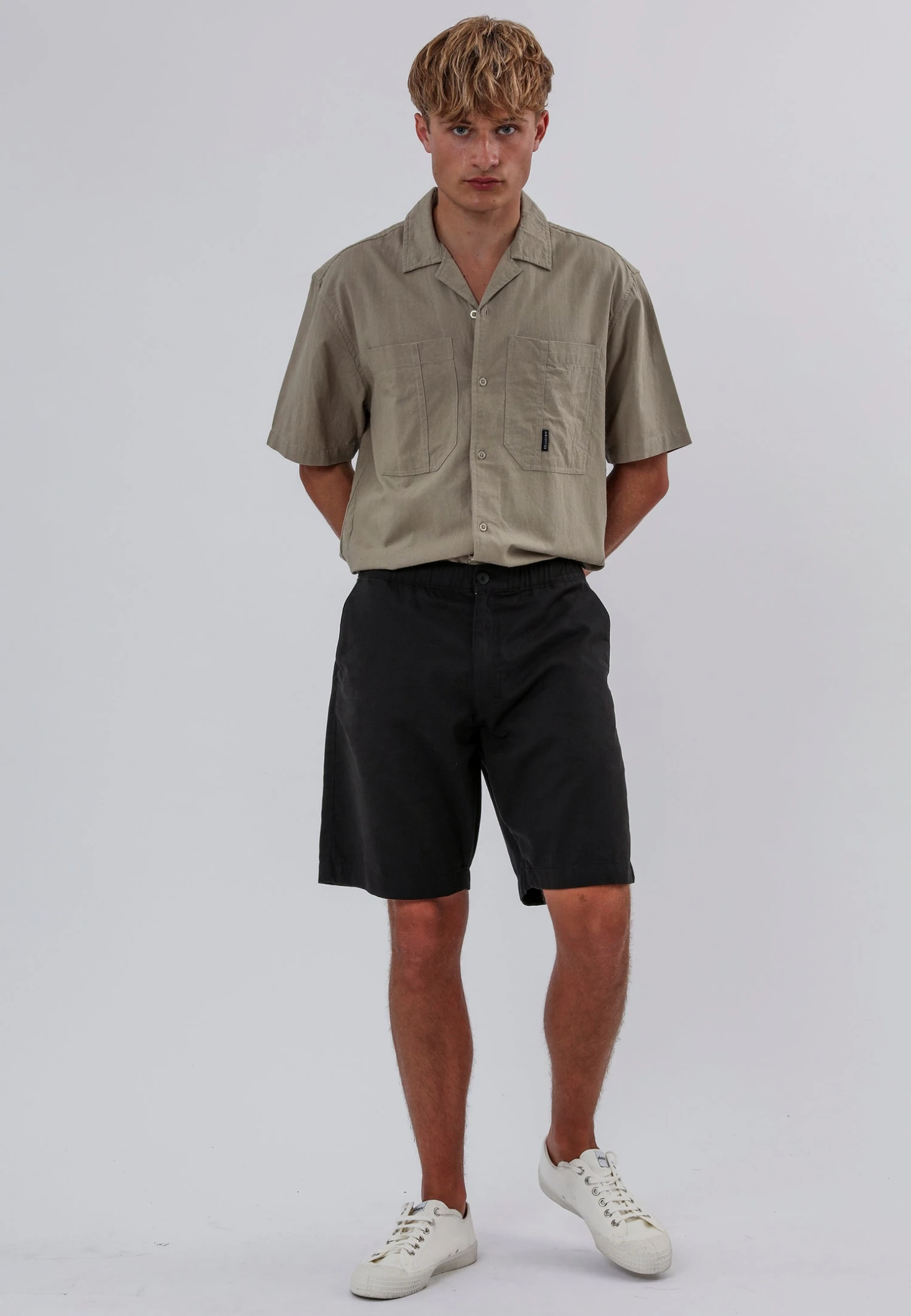 ELASTICATED LONGLINE CHINO SHORTS BLACK 7 ELASTICATED LONGLINE CHINO SHORTS BLACK - Image 5