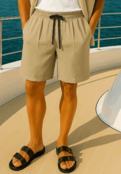 MONACO PLEATED LINEN BLEND HOLIDAY SHORTS SHELL