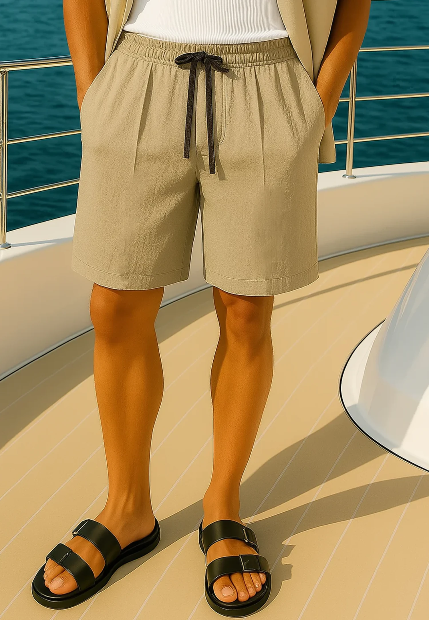 MONACO PLEATED LINEN BLEND HOLIDAY SHORTS SHELL 3 MONACO PLEATED LINEN BLEND HOLIDAY SHORTS SHELL