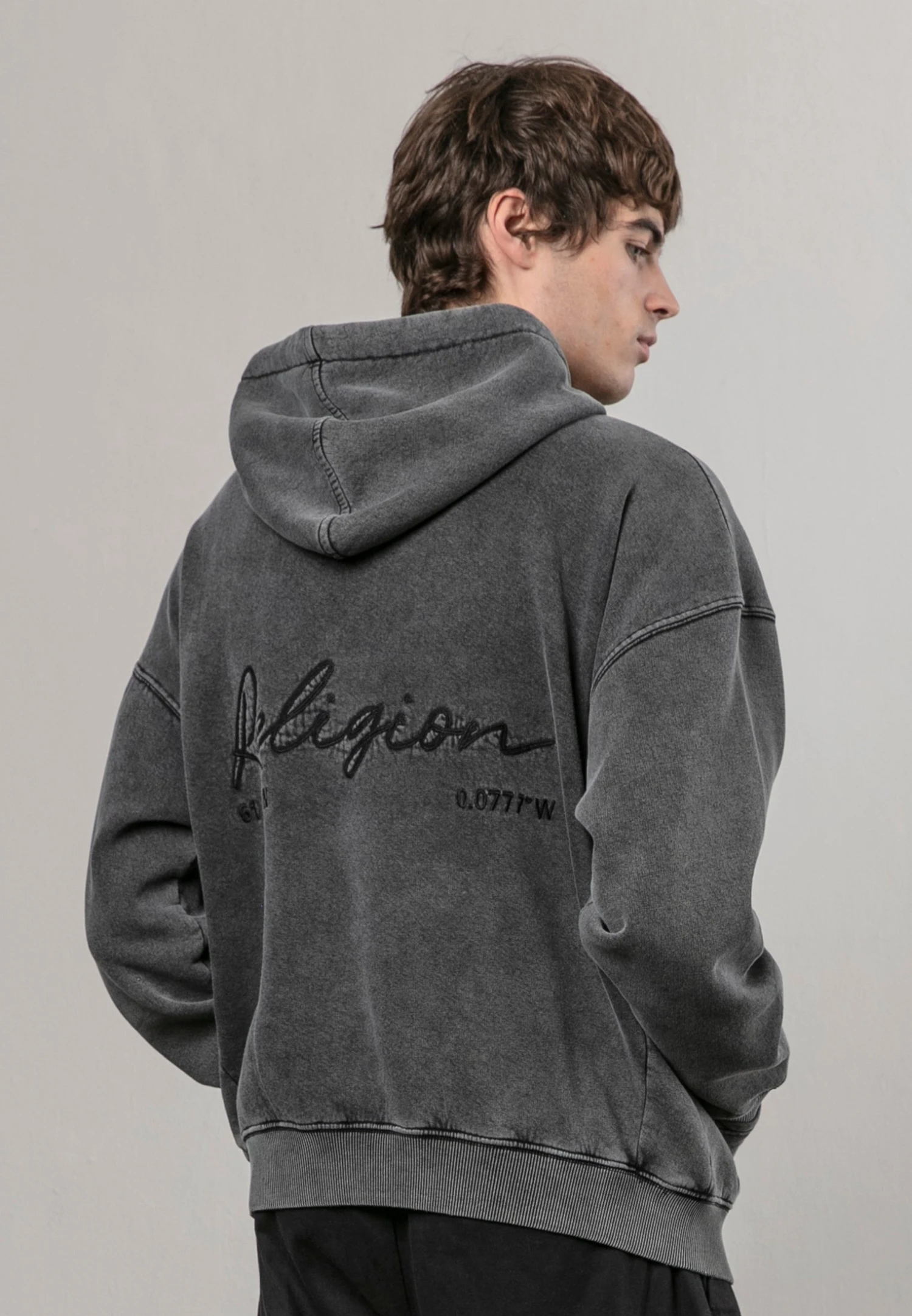 EMBROIDERED HOODIE BLACK ACID WASH 8 EMBROIDERED HOODIE BLACK ACID WASH - Image 6