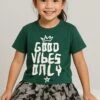Kids GOOD VIBES GIRLS T-SHIRT BOTTLE GREEN