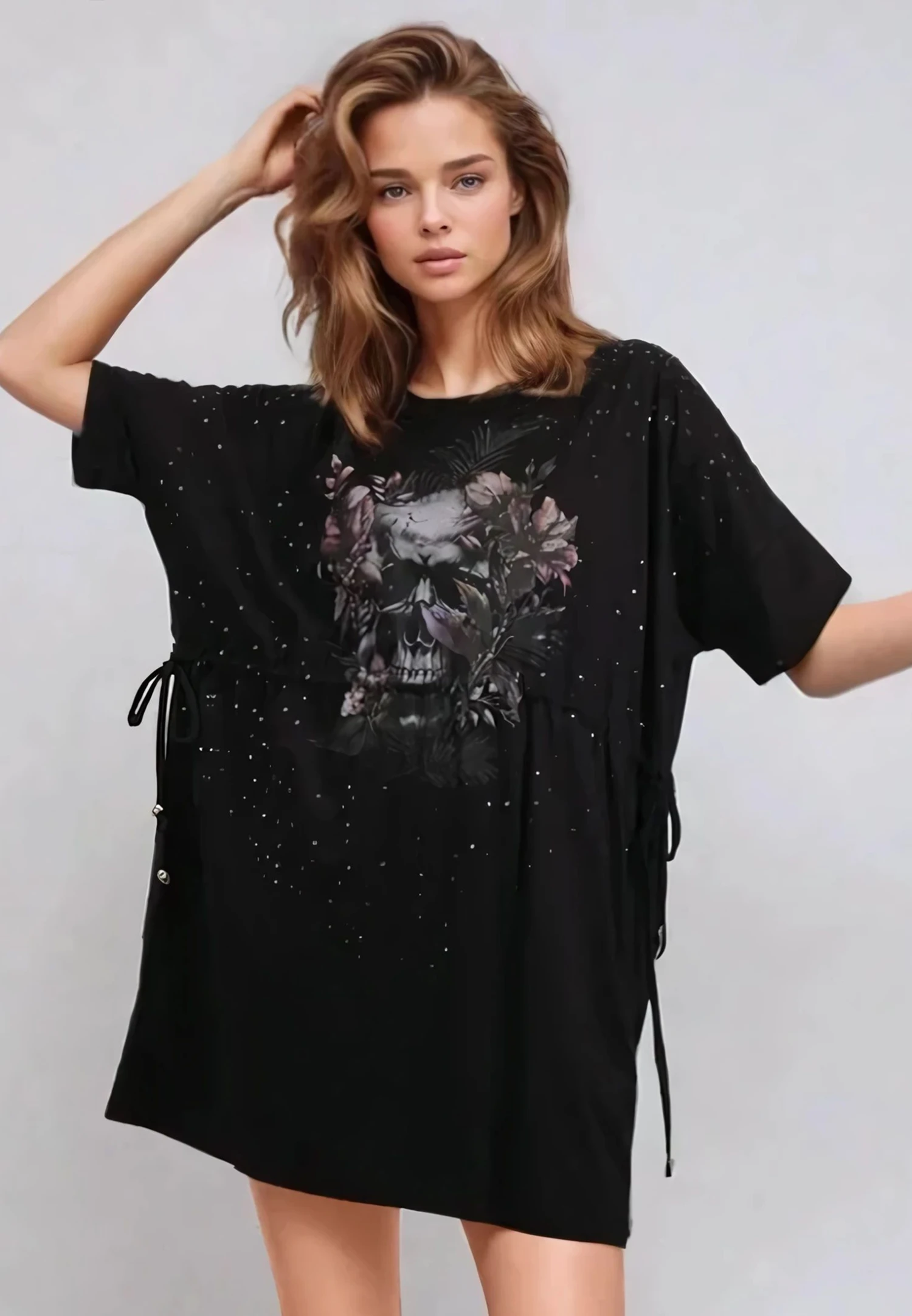 TOPAZ DRESS BOTANICAL SKULL BLACK 3 TOPAZ DRESS BOTANICAL SKULL BLACK