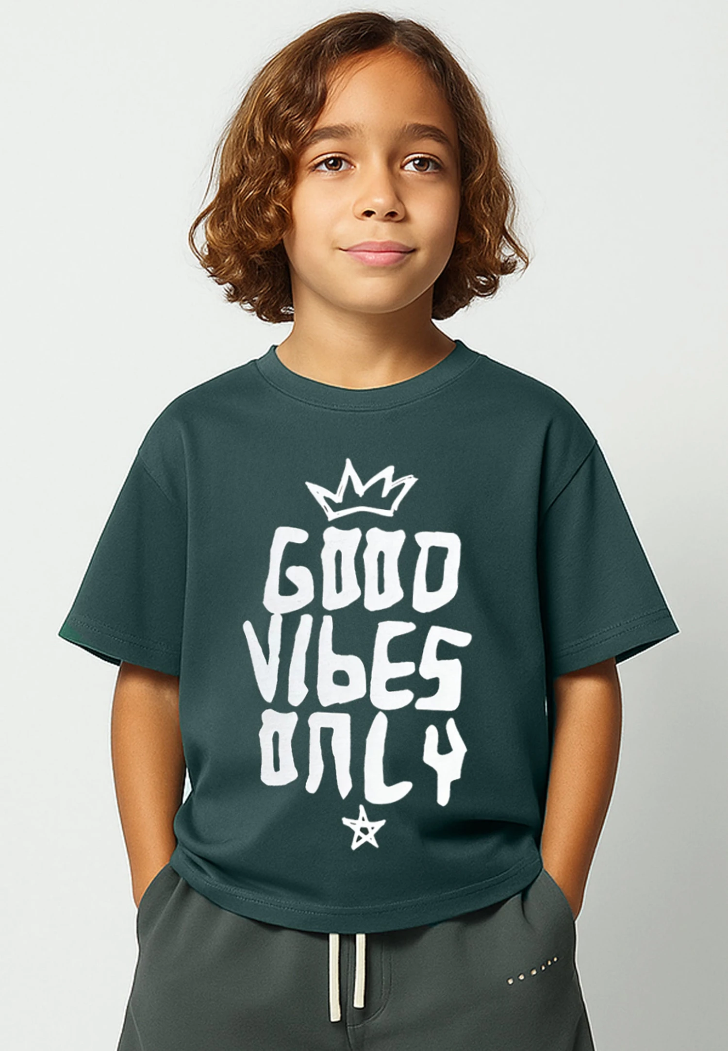 Kids GOOD VIBES BOYS T-SHIRT BOTTLE GREEN 3 Kids GOOD VIBES BOYS T-SHIRT BOTTLE GREEN