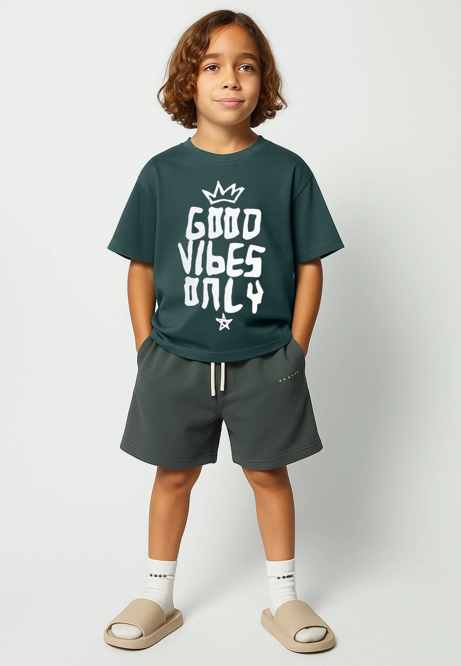 Kids GOOD VIBES BOYS T-SHIRT BOTTLE GREEN 6 Kids GOOD VIBES BOYS T-SHIRT BOTTLE GREEN - Image 4
