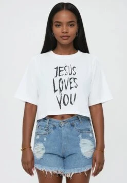JESUS LOVES YOU CROP TOP WHITE -Religion Clothing JESUSLOVESYOU15
