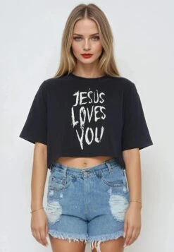 JESUS LOVES YOU CROP TOP BLACK