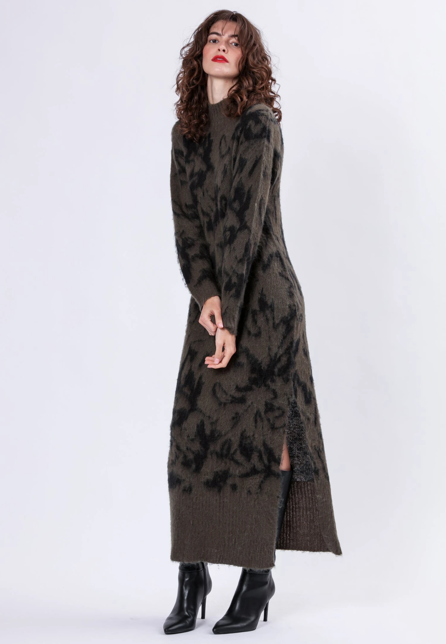 REVERSE MOCK NECK DRESS CAMO KHAKI 7 REVERSE MOCK NECK DRESS CAMO KHAKI - Image 5