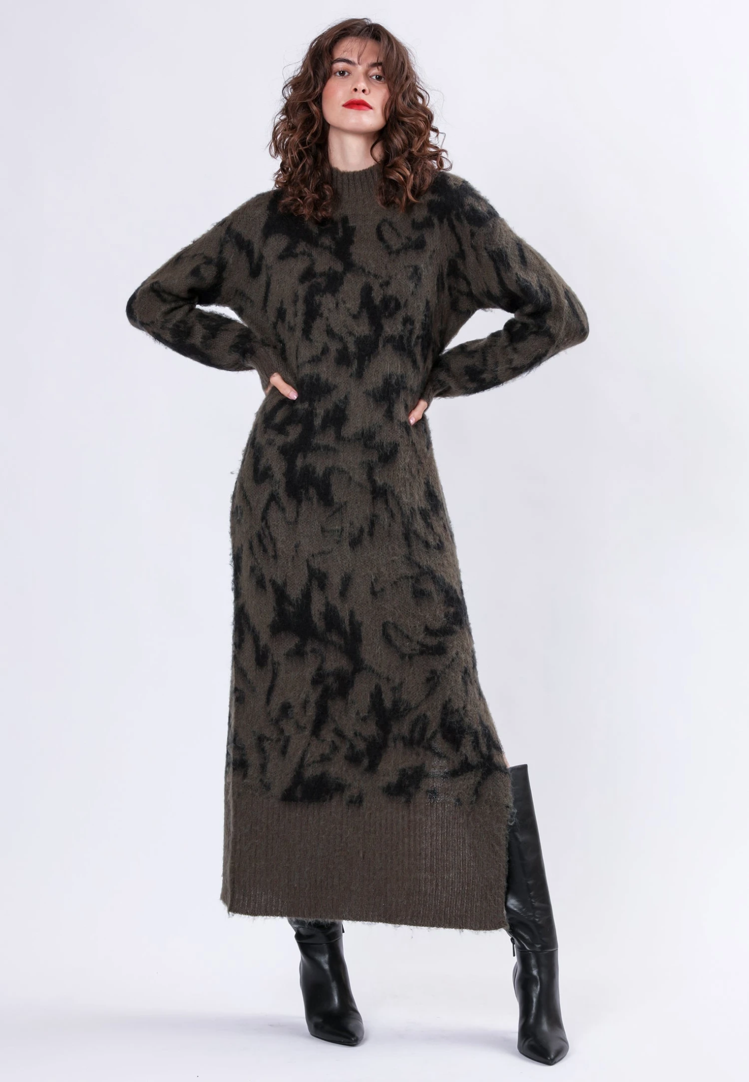 REVERSE MOCK NECK DRESS CAMO KHAKI 3 REVERSE MOCK NECK DRESS CAMO KHAKI