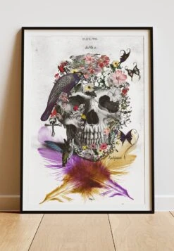 DIGITAL PRINT SKULL FLOWER ART POSTER