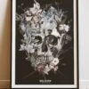 DIGITAL PRINT FLORAL SKULL ART POSTER BLACK -Religion Clothing RLG12