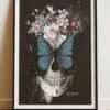 DIGITAL PRINT BUTTERFLY SKULL ART POSTER BLACK -Religion Clothing RLG121