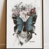 DIGITAL PRINT BUTTERFLY SKULL ART POSTER WHITE 2 DIGITAL PRINT BUTTERFLY SKULL ART POSTER WHITE -Religion Clothing RLG13 2