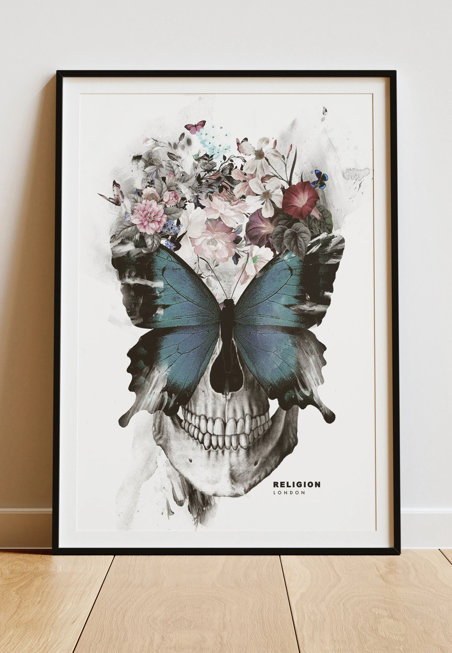 DIGITAL PRINT BUTTERFLY SKULL ART POSTER WHITE 3 DIGITAL PRINT BUTTERFLY SKULL ART POSTER WHITE