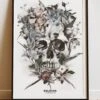 DIGITAL PRINT FLORAL SKULL ART POSTER WHITE -Religion Clothing RLG22