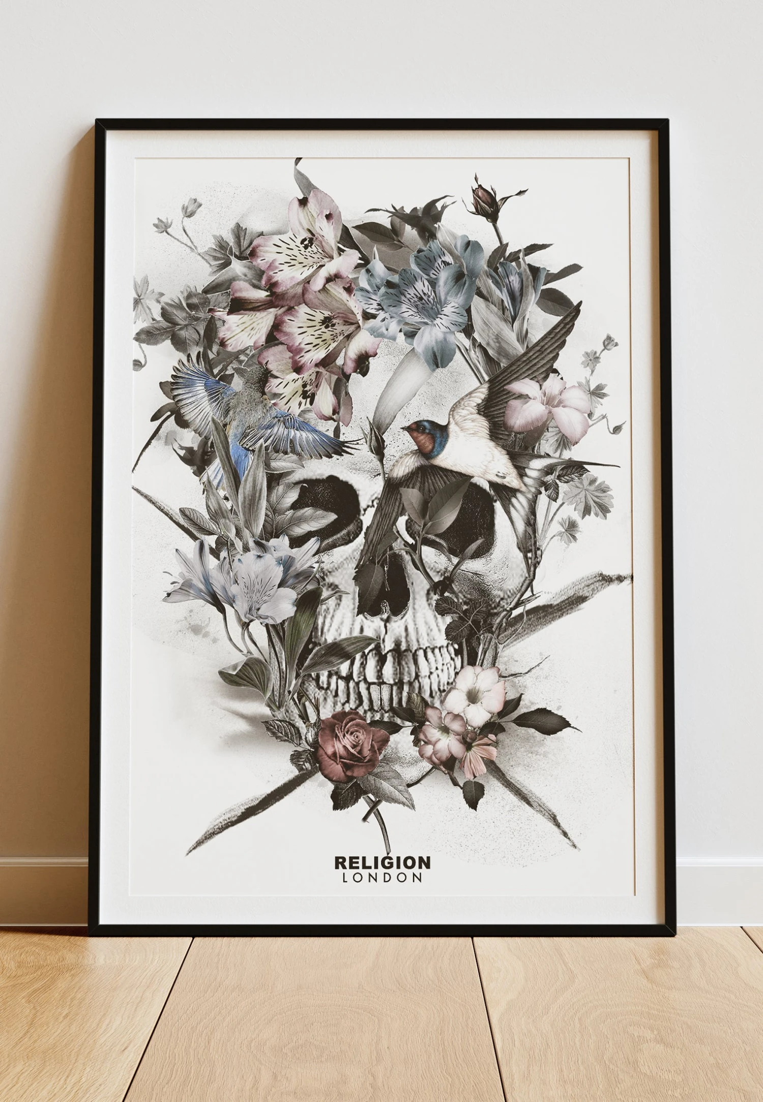 DIGITAL PRINT FLORAL SKULL ART POSTER WHITE 3 DIGITAL PRINT FLORAL SKULL ART POSTER WHITE