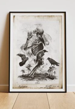 DIGITAL PRINT SKELETON CROW ART POSTER