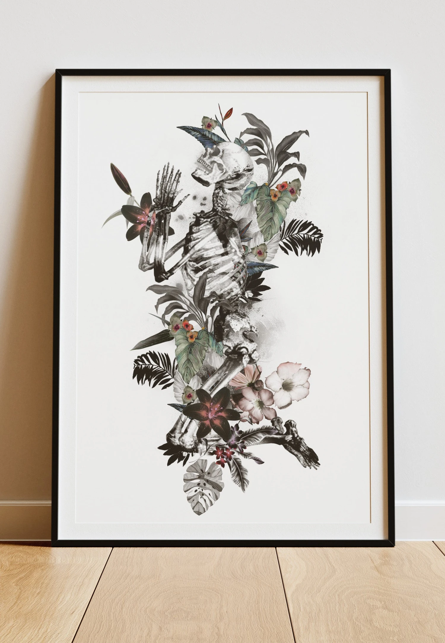 DIGITAL PRINT FLOWER SKELETON ART POSTER 3 DIGITAL PRINT FLOWER SKELETON ART POSTER