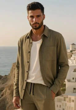 MYKONOS LONG SLEEVE HOLIDAY SHIRT MOSS GREEN